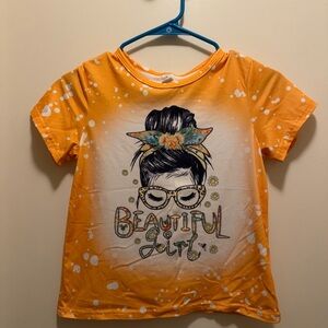 SHEIN Orange 'Beautiful Girl' Graphic Short Sleeve Tee